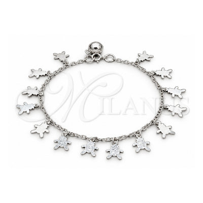 Sterling Silver Charm Bracelet, Teddy Bear Design, Polished, Silver Finish, 03.409.0112.08 (01 MM Thickness, 8 Inches Length)
