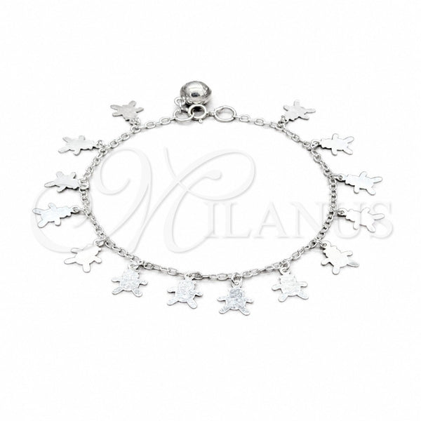 Sterling Silver Charm Bracelet, Teddy Bear Design, Polished, Silver Finish, 03.409.0112.08 (01 MM Thickness, 8 Inches Length)