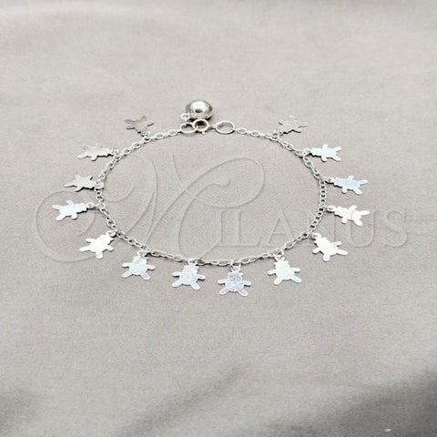 Sterling Silver Charm Bracelet, Teddy Bear Design, Polished, Silver Finish, 03.409.0112.08 (01 MM Thickness, 8 Inches Length)