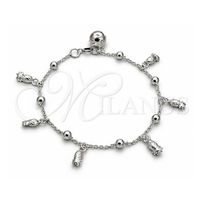 Sterling Silver Charm Bracelet, Grape and Ball Design, Polished, Silver Finish, 03.409.0113.08 (01 MM Thickness, 8 Inches Length)