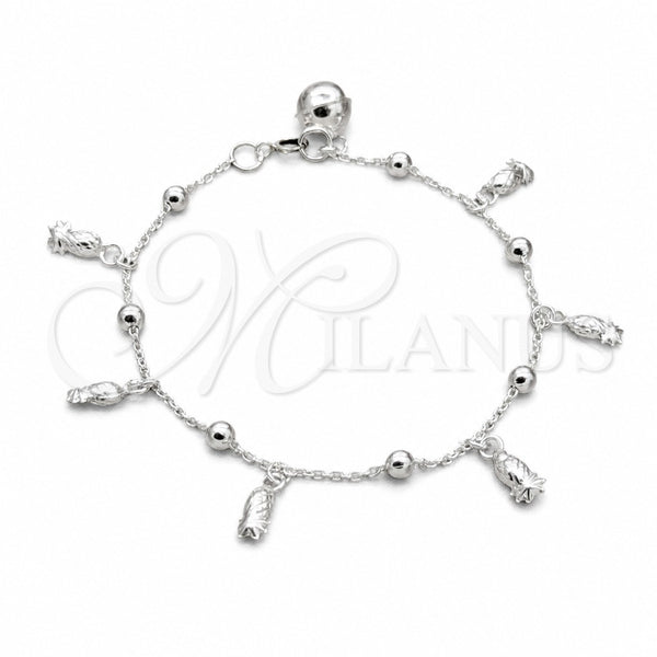 Sterling Silver Charm Bracelet, Grape and Ball Design, Polished, Silver Finish, 03.409.0113.08 (01 MM Thickness, 8 Inches Length)