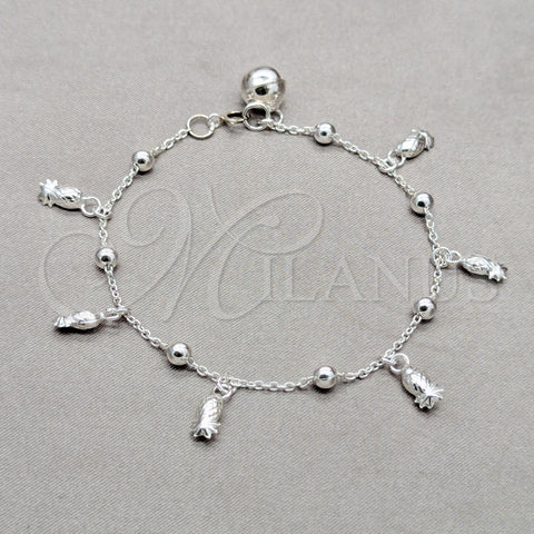 Sterling Silver Charm Bracelet, Grape and Ball Design, Polished, Silver Finish, 03.409.0113.08 (01 MM Thickness, 8 Inches Length)