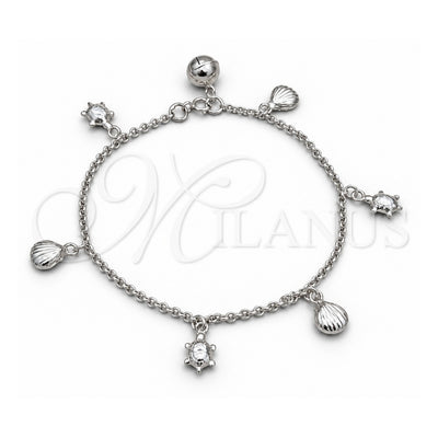 Sterling Silver Charm Bracelet, Turtle and Shell Design, Polished, Silver Finish, 03.409.0114.08 (01 MM Thickness, 8 Inches Length)