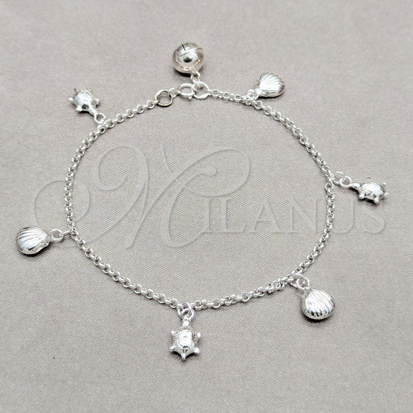 Sterling Silver Bracelet — Charm Bracelet Turtle and Shell Design Polished 03. — main product view — SKU 158017 | Plata 925 brazalete — Charm Bracelet Turtle and Shell diseño pulido 03. — SKU 158017