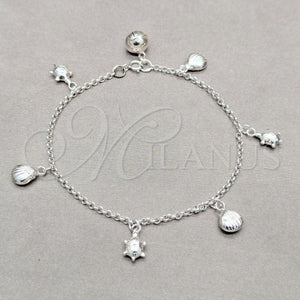 Sterling Silver Bracelet — Charm Bracelet Turtle and Shell Design Polished 03. — main product view — SKU 158017 | Plata 925 brazalete — Charm Bracelet Turtle and Shell diseño pulido 03. — SKU 158017