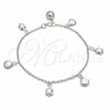 Sterling Silver Charm Bracelet, Turtle and Shell Design, Polished, Silver Finish, 03.409.0114.08 (01 MM Thickness, 8 Inches Length)