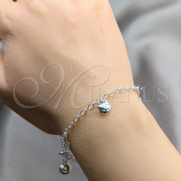 Sterling Silver Bracelet — Charm Bracelet Flower and Cat Design Polished 03. — alternate product view — SKU 158019 | Plata 925 brazalete — Charm Bracelet flor and Cat diseño pulido 03. — SKU 158019