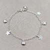 Sterling Silver Charm Bracelet, Flower and Cat Design, Polished, Silver Finish, 03.409.0116.08 (01 MM Thickness, 8 Inches Length)