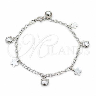 Sterling Silver Charm Bracelet, Flower and Cat Design, Polished, Silver Finish, 03.409.0116.08 (01 MM for wholesale, main product view