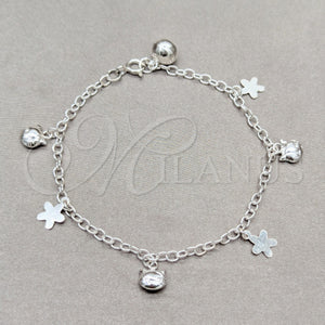 Sterling Silver Bracelet — Charm Bracelet Flower and Cat Design Polished 03. — main product view — SKU 158019 | Plata 925 brazalete — Charm Bracelet flor and Cat diseño pulido 03. — SKU 158019
