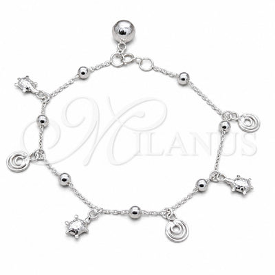 Sterling Silver Charm Bracelet, Turtle and Ball Design, Polished, Silver Finish, 03.409.0117.08 (01 MM for wholesale, main product view
