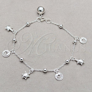 Sterling Silver Bracelet — Charm Bracelet Turtle and Ball Design Polished 03. — main product view — SKU 158020 | Plata 925 brazalete — Charm Bracelet Turtle and Ball diseño pulido 03. — SKU 158020