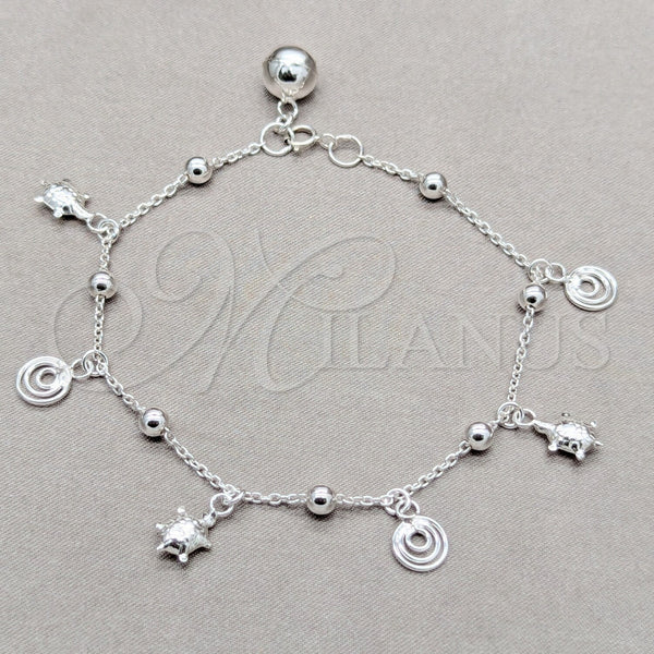 Sterling Silver Bracelet — Charm Bracelet Turtle and Ball Design Polished 03. — main product view — SKU 158020 | Plata 925 brazalete — Charm Bracelet Turtle and Ball diseño pulido 03. — SKU 158020