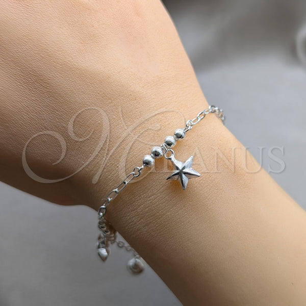 Sterling Silver Bracelet — Charm Bracelet Star and Ball Design Polished 03. — alternate product view — SKU 158021 | Plata 925 brazalete — Charm Bracelet estrella and Ball diseño pulido 03. — SKU 158021