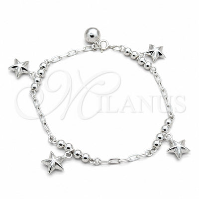 Sterling Silver Charm Bracelet, Star and Ball Design, Polished, Silver Finish, 03.409.0118.08 (01 MM Thickness for wholesale, main product view