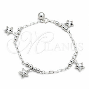 Sterling Silver Bracelet — Charm Bracelet Star and Ball Design Polished 03. — main product view — SKU 158021 | Plata 925 brazalete — Charm Bracelet estrella and Ball diseño pulido 03. — SKU 158021