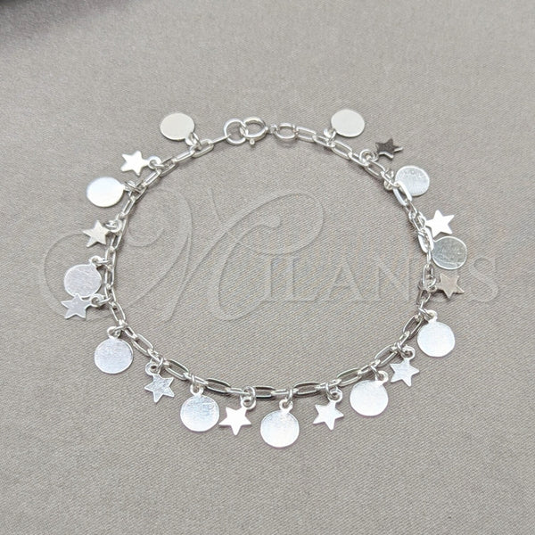 Sterling Silver Bracelet — Charm Bracelet Star and Paperclip Design Polished 03. — alternate product view — SKU 158022 | Plata 925 brazalete — Charm Bracelet estrella and Paperclip diseño pulido 03. — SKU 158022