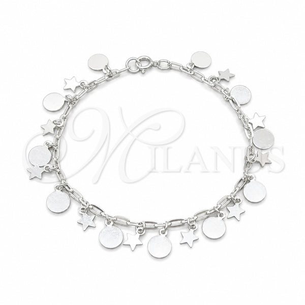 Sterling Silver Charm Bracelet, Star and Paperclip Design, Polished, Silver Finish, 03.409.0119.08 (01 MM Thickness, 8 Inches Length)