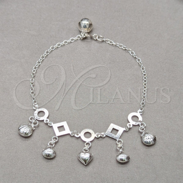 Sterling Silver Bracelet — Charm Bracelet Shell and Heart Design Polished 03. — alternate product view — SKU 158023 | Plata 925 brazalete — Charm Bracelet Shell and corazón diseño pulido 03. — SKU 158023