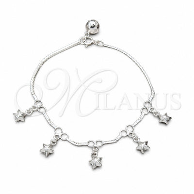 Sterling Silver Charm Bracelet, Star Design, Polished, Silver Finish, 03.409.0121.08 (01 MM Thickness, 8 Inches for wholesale, main product view