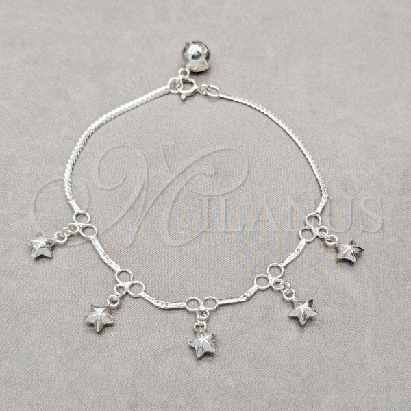Sterling Silver Bracelet — Charm Bracelet Star Design Polished 03. 01 MM — main product view — SKU 158024 | Plata 925 brazalete — Charm Bracelet estrella diseño pulido 03. 01 MM — SKU 158024