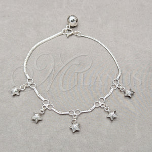 Sterling Silver Bracelet — Charm Bracelet Star Design Polished 03. 01 MM — main product view — SKU 158024 | Plata 925 brazalete — Charm Bracelet estrella diseño pulido 03. 01 MM — SKU 158024