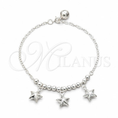 Sterling Silver Charm Bracelet, Star and Ball Design, Polished, Silver Finish, 03.409.0122.08 (01 MM Thickness for wholesale, main product view