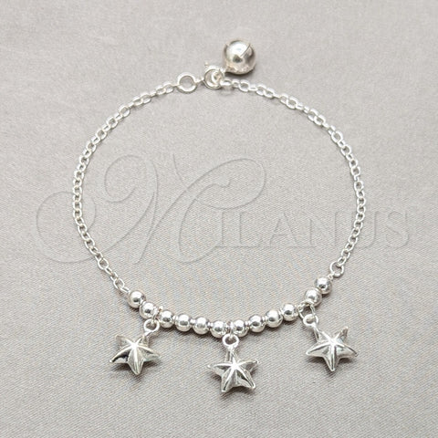Sterling Silver Charm Bracelet, Star and Ball Design, Polished, Silver Finish, 03.409.0122.08 (01 MM Thickness, 8 Inches Length)