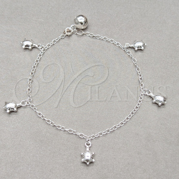 Sterling Silver Charm Bracelet, Turtle Design, Polished, Silver Finish, 03.409.0123.08 (01 MM Thickness, 8 Inches Length)