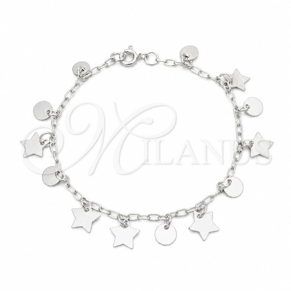 Sterling Silver Charm Bracelet, Star Design, Polished, Silver Finish, 03.409.0124.07 (01 MM Thickness, 7 Inches Length)