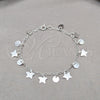 Sterling Silver Charm Bracelet, Star Design, Polished, Silver Finish, 03.409.0124.07 (01 MM Thickness, 7 Inches Length)