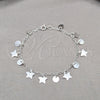 Sterling Silver Charm Bracelet, Star Design, Polished, Silver Finish, 03.409.0124.07 (01 MM Thickness, 7 Inches Length)