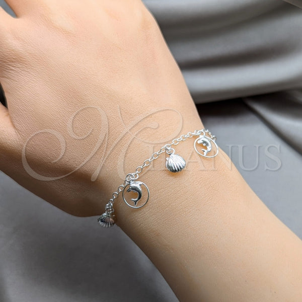 Sterling Silver Bracelet — Charm Bracelet Shell and Dolphin Design Polished 03. — alternate product view — SKU 158028 | Plata 925 brazalete — Charm Bracelet Shell and delfín diseño pulido 03. — SKU 158028