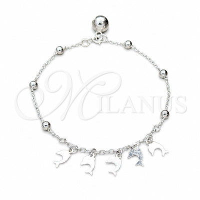 Sterling Silver Charm Bracelet, Dolphin and Ball Design, Polished, Silver Finish, 03.409.0126.07 (01 MM for wholesale, main product view