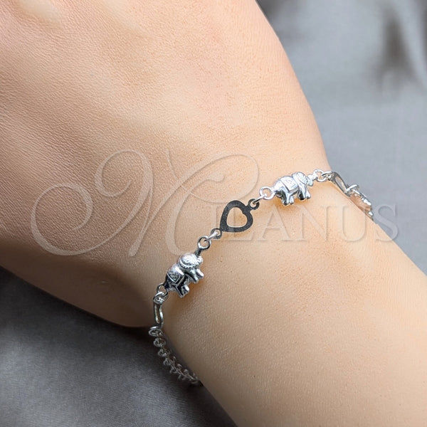 Sterling Silver Bracelet — Charm Bracelet Heart and Elephant Design Polished 03. — alternate product view — SKU 158032 | Plata 925 brazalete — Charm Bracelet corazón and Elephant diseño pulido 03. — SKU 158032