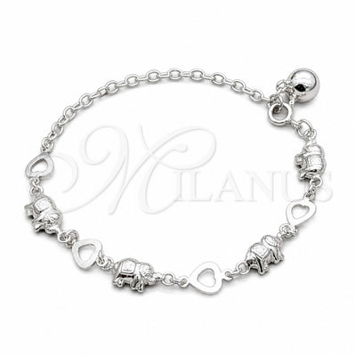 Sterling Silver Charm Bracelet, Heart and Elephant Design, Polished, Silver Finish, 03.409.0128.07 (01 MM for wholesale, main product view