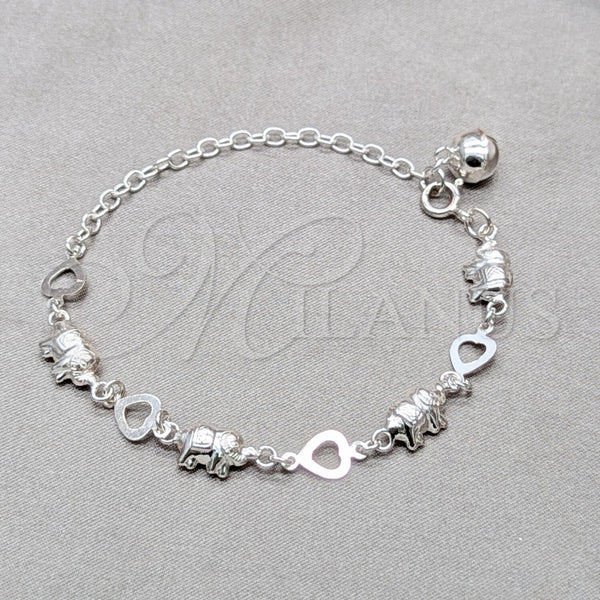 Sterling Silver Bracelet — Charm Bracelet Heart and Elephant Design Polished 03. — main product view — SKU 158032 | Plata 925 brazalete — Charm Bracelet corazón and Elephant diseño pulido 03. — SKU 158032