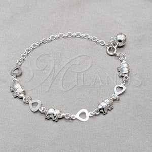 Sterling Silver Bracelet — Charm Bracelet Heart and Elephant Design Polished 03. — main product view — SKU 158032 | Plata 925 brazalete — Charm Bracelet corazón and Elephant diseño pulido 03. — SKU 158032
