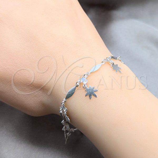 Sterling Silver Bracelet — Charm Bracelet Flower and Diamond Design Polished 03. — alternate product view — SKU 158034 | Plata 925 brazalete — Charm Bracelet flor and Diamond diseño pulido 03. — SKU 158034