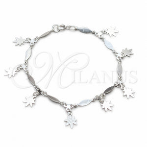 Sterling Silver Charm Bracelet, Flower and Diamond Design, Polished, Silver Finish, 03.409.0130.07 (01 MM Thickness, 7 Inches Length)