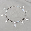 Sterling Silver Charm Bracelet, Flower and Diamond Design, Polished, Silver Finish, 03.409.0130.07 (01 MM Thickness, 7 Inches Length)