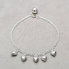 Sterling Silver Charm Bracelet, Heart Design, Polished, Silver Finish, 03.409.0131.07 (01 MM Thickness, 7 Inches Length)