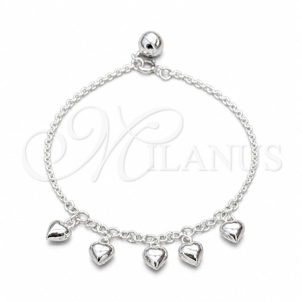 Sterling Silver Charm Bracelet, Heart Design, Polished, Silver Finish, 03.409.0131.07 (01 MM Thickness, 7 Inches Length)