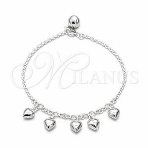 Sterling Silver Charm Bracelet, Heart Design, Polished, Silver Finish, 03.409.0131.07 (01 MM Thickness, 7 Inches Length)