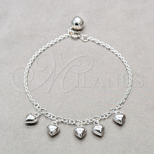 Sterling Silver Bracelet — Charm Bracelet Heart Design Polished 03. 01 MM — alternate product view — SKU 158035 | Plata 925 brazalete — Charm Bracelet corazón diseño pulido 03. 01 MM — SKU 158035