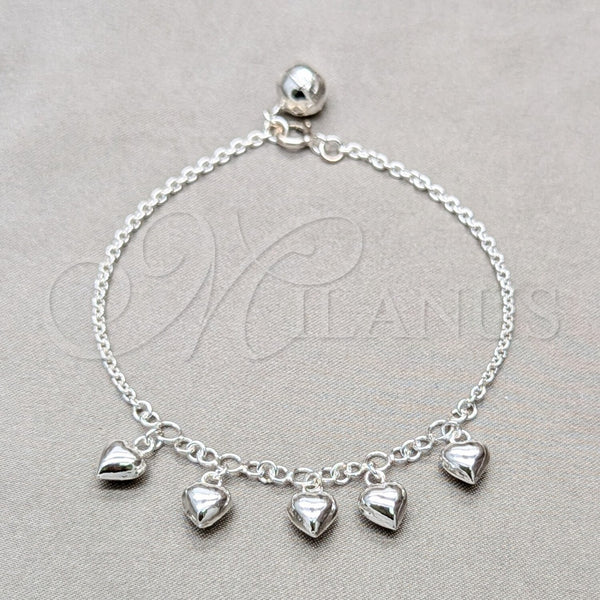 Sterling Silver Charm Bracelet, Heart Design, Polished, Silver Finish, 03.409.0131.07 (01 MM Thickness, 7 Inches Length)