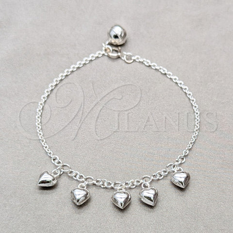 Sterling Silver Charm Bracelet, Heart Design, Polished, Silver Finish, 03.409.0131.07 (01 MM Thickness, 7 Inches Length)