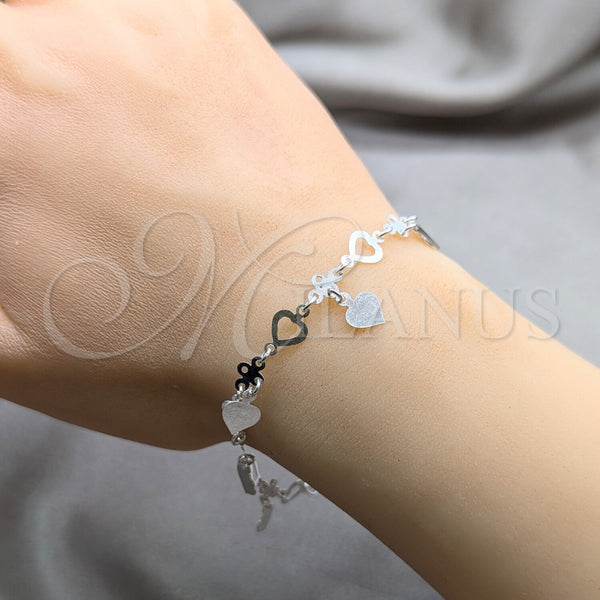 Sterling Silver Bracelet — Charm Bracelet Heart Design Polished 03. 01 MM — alternate product view — SKU 158036 | Plata 925 brazalete — Charm Bracelet corazón diseño pulido 03. 01 MM — SKU 158036