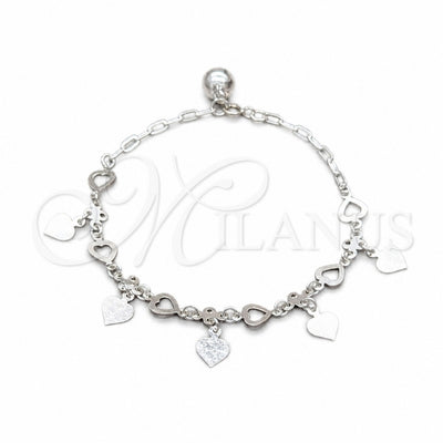 Sterling Silver Charm Bracelet, Heart Design, Polished, Silver Finish, 03.409.0132.07 (01 MM Thickness, 7 for wholesale, main product view