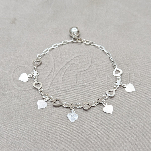 Sterling Silver Bracelet — Charm Bracelet Heart Design Polished 03. 01 MM — main product view — SKU 158036 | Plata 925 brazalete — Charm Bracelet corazón diseño pulido 03. 01 MM — SKU 158036